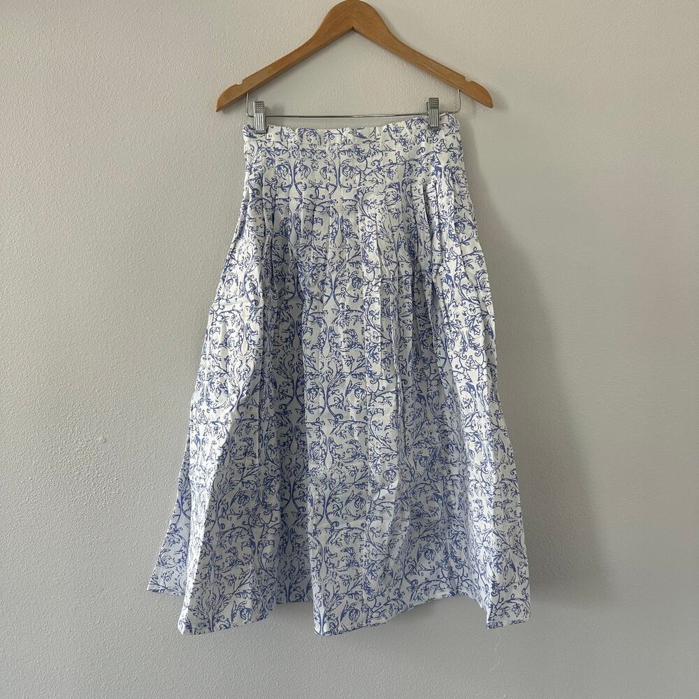 Thierry Colson France Skirt Blue Toile Pleated New Size Small